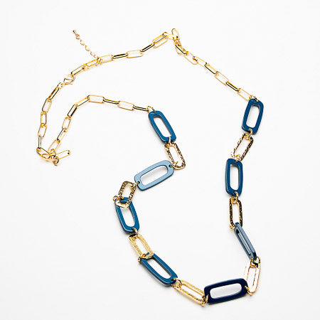 Gold and blue link chain necklace from Little Gems Accessories