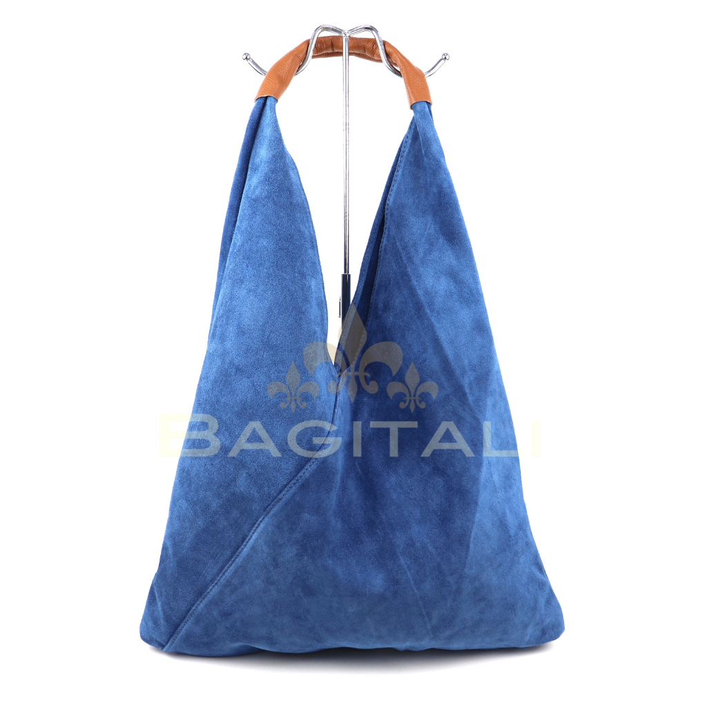 Large Suede Hobo Bag with Leather Tan Handle