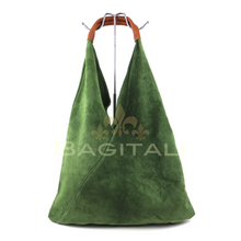Load image into Gallery viewer, Large Suede Hobo Bag with Leather Tan Handle
