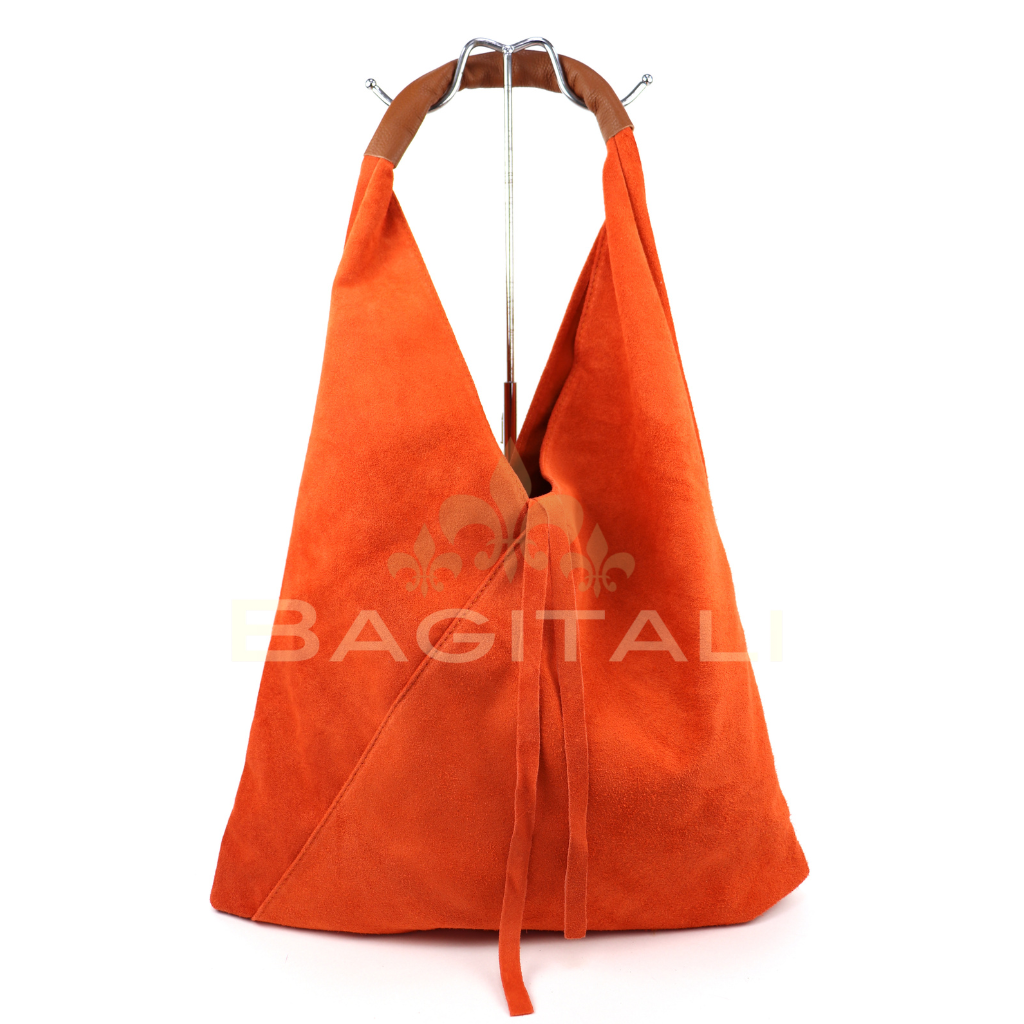 Large Suede Hobo Bag with Leather Tan Handle