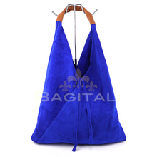 Load image into Gallery viewer, Large Suede Hobo Bag with Leather Tan Handle
