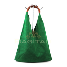 Load image into Gallery viewer, Large Suede Hobo Bag with Leather Tan Handle
