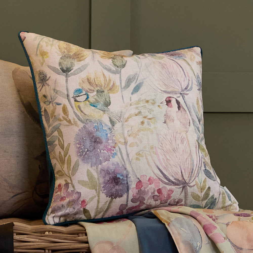 Morning Chorus Printed Square Cushion Cream