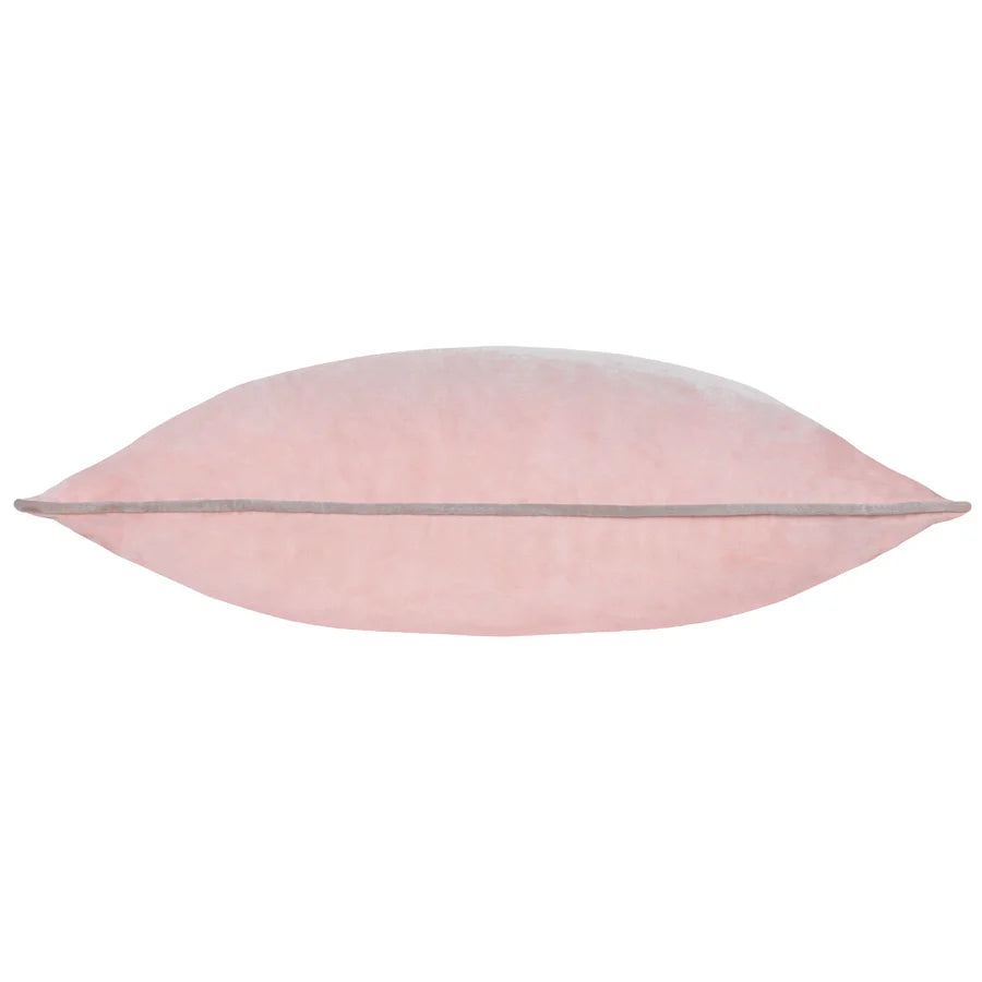 Meridian velvet cushion in blush & Grey with piped trim from Furn