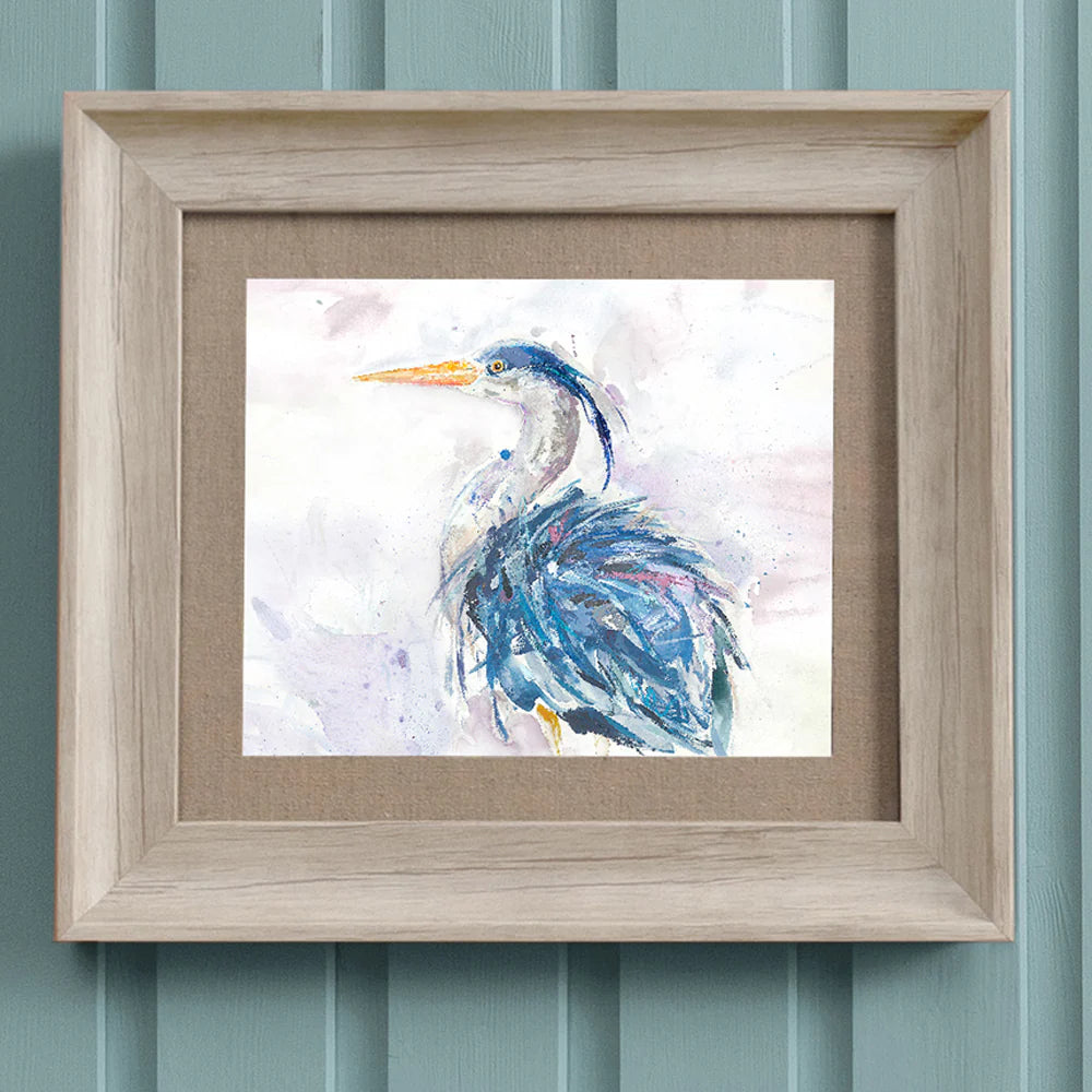 Prancing Heron Framed Print Birch