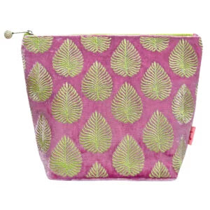 Embroidered Leaf Large Cosmetic Purse