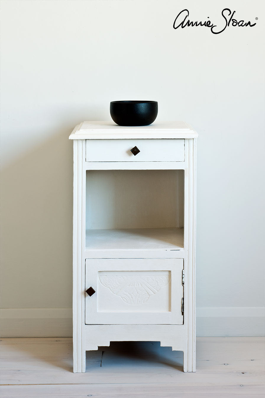 Wooden side table painted in Annie Sloan Pure Chalk paint