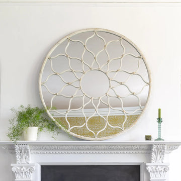 Decorative Round Mirror Antique White