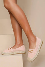 Load image into Gallery viewer, FAUX SUEDE FLAT GOLD METAL DETAIL ESPADRILLE MULES
