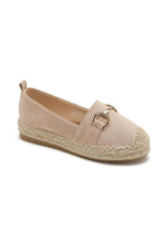 Load image into Gallery viewer, FAUX SUEDE FLAT GOLD METAL DETAIL ESPADRILLE MULES
