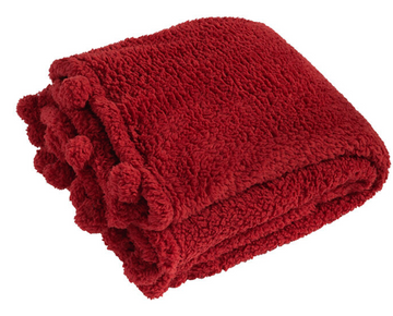 Cosy pom pom throw  - red
