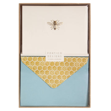 Boxed Notecard Set with Gold Bee Design