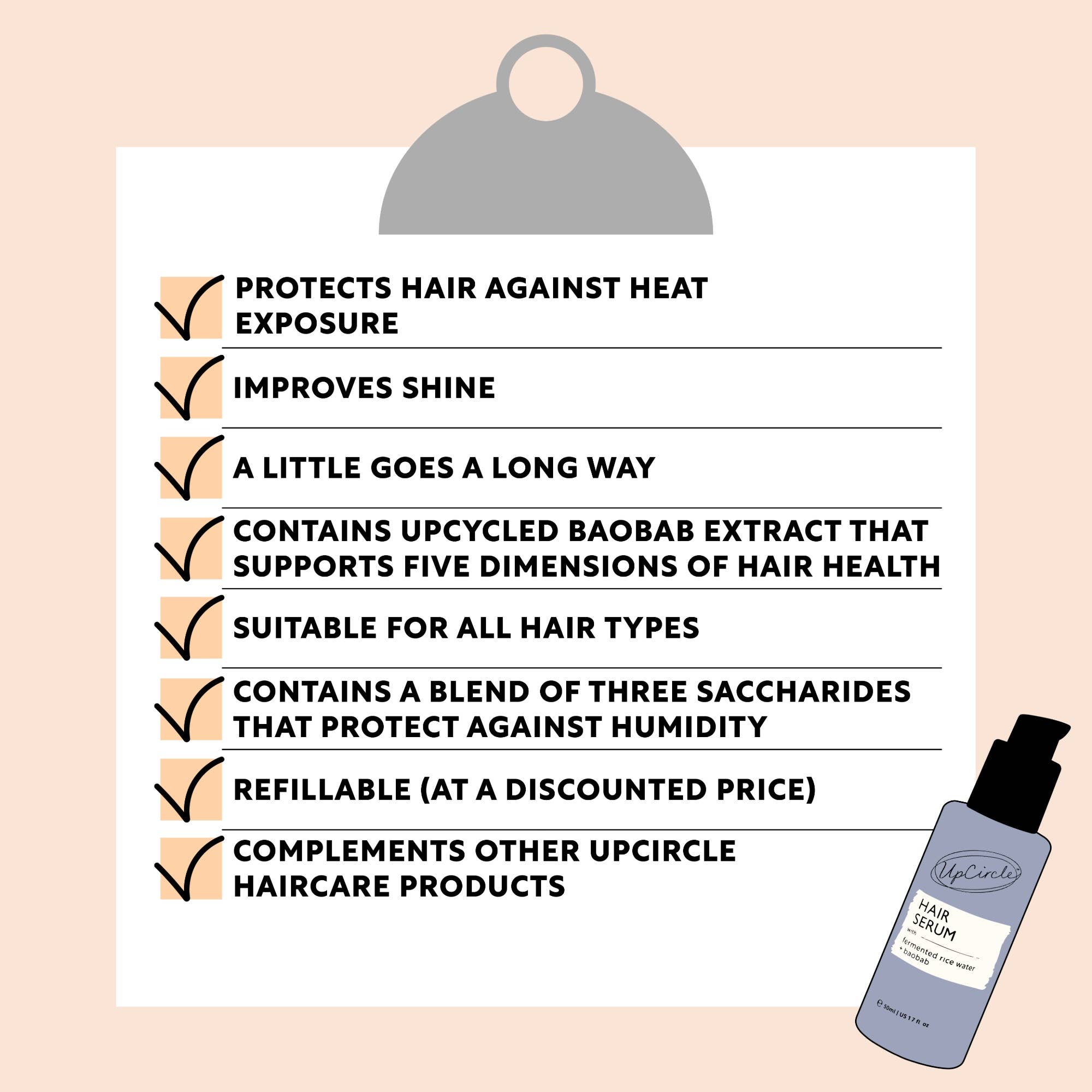 Upcircle I Vegan Hair Serum Upcycled Fermented Rice Water Heat Protect