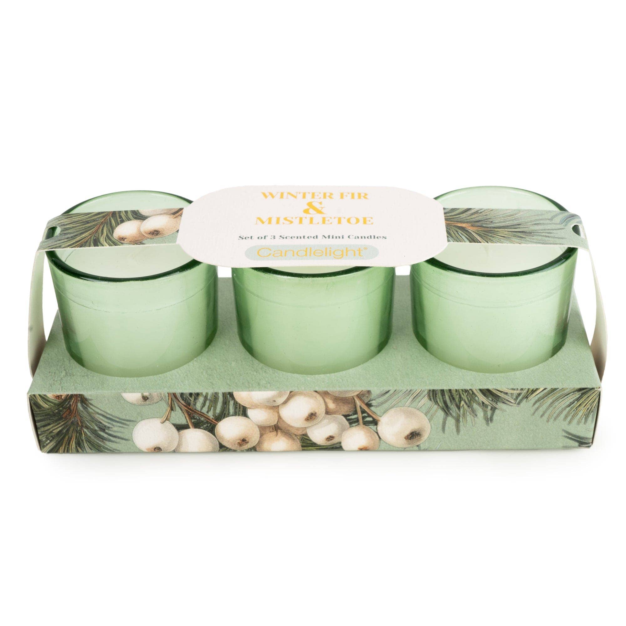 Set of 3 Votive Candles - Winter Fir & Mistletoe 6pk