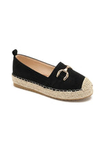Load image into Gallery viewer, FAUX SUEDE FLAT GOLD METAL DETAIL ESPADRILLE MULES
