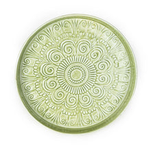 Load image into Gallery viewer, Round Metal Embossed Enamel tray - Green - 32cm
