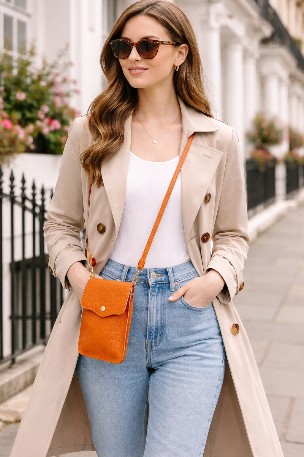 Italian Genuine Leather Mobile Cross Body Bag