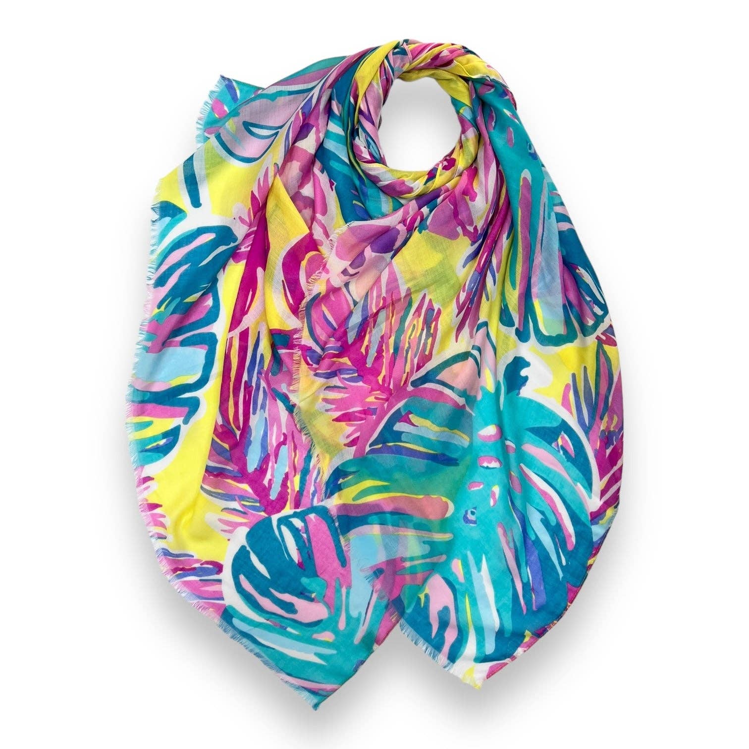 Tropical Flower and Leaves Print Scarf