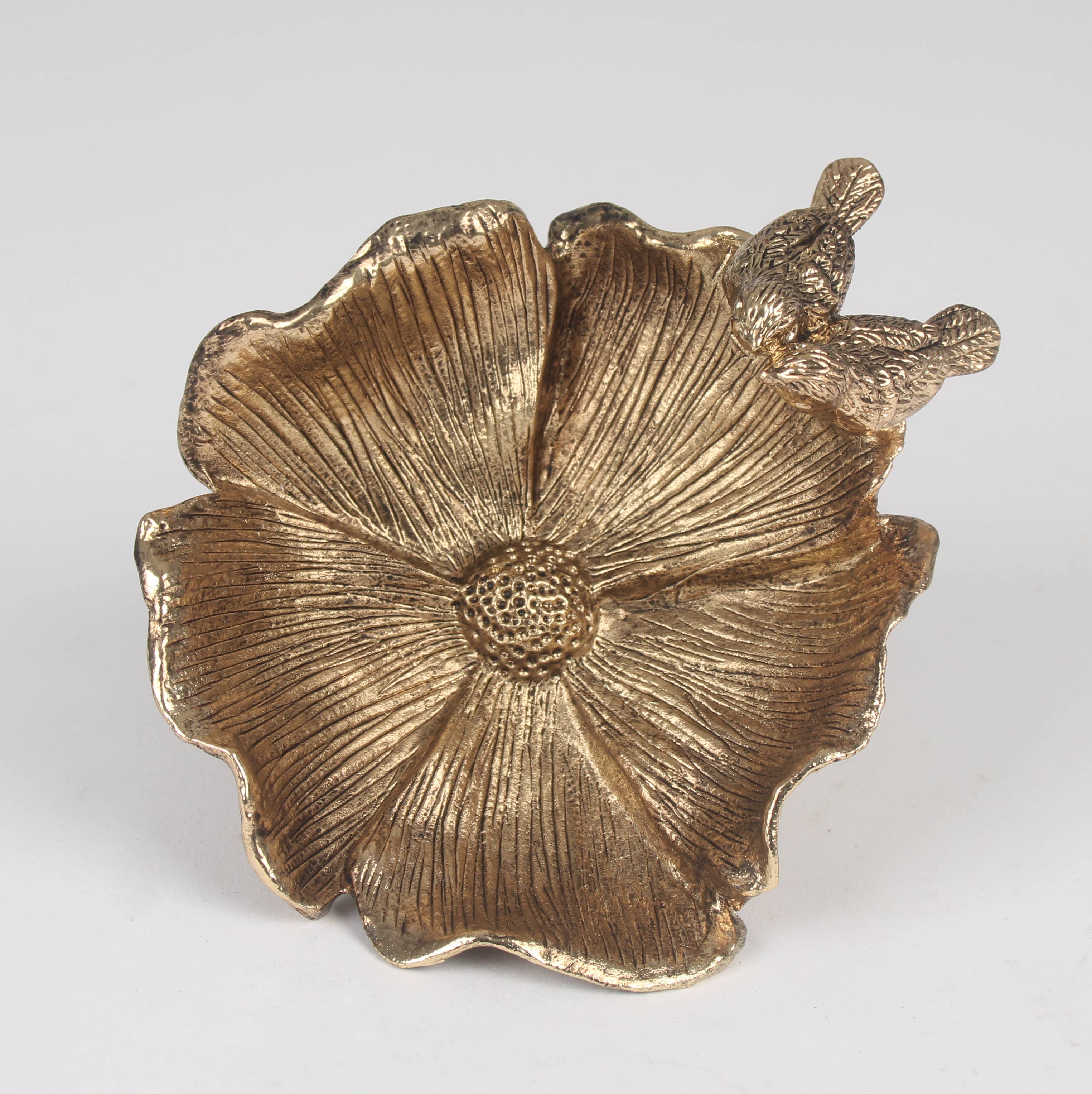 Brass Bird Jewellery Dish Vintage Style Flower Trinket Bowl