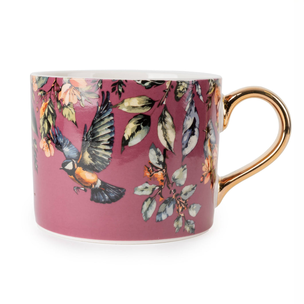Straight Sided Mug with Gold Handle - Garden Blooms Plum 6PK