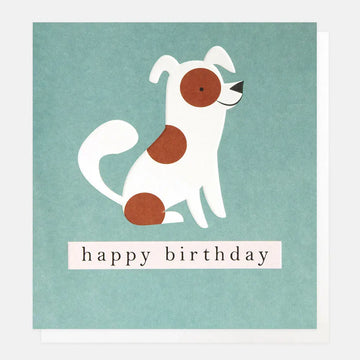 Happy Birthday White Spotty Dog On Teal
