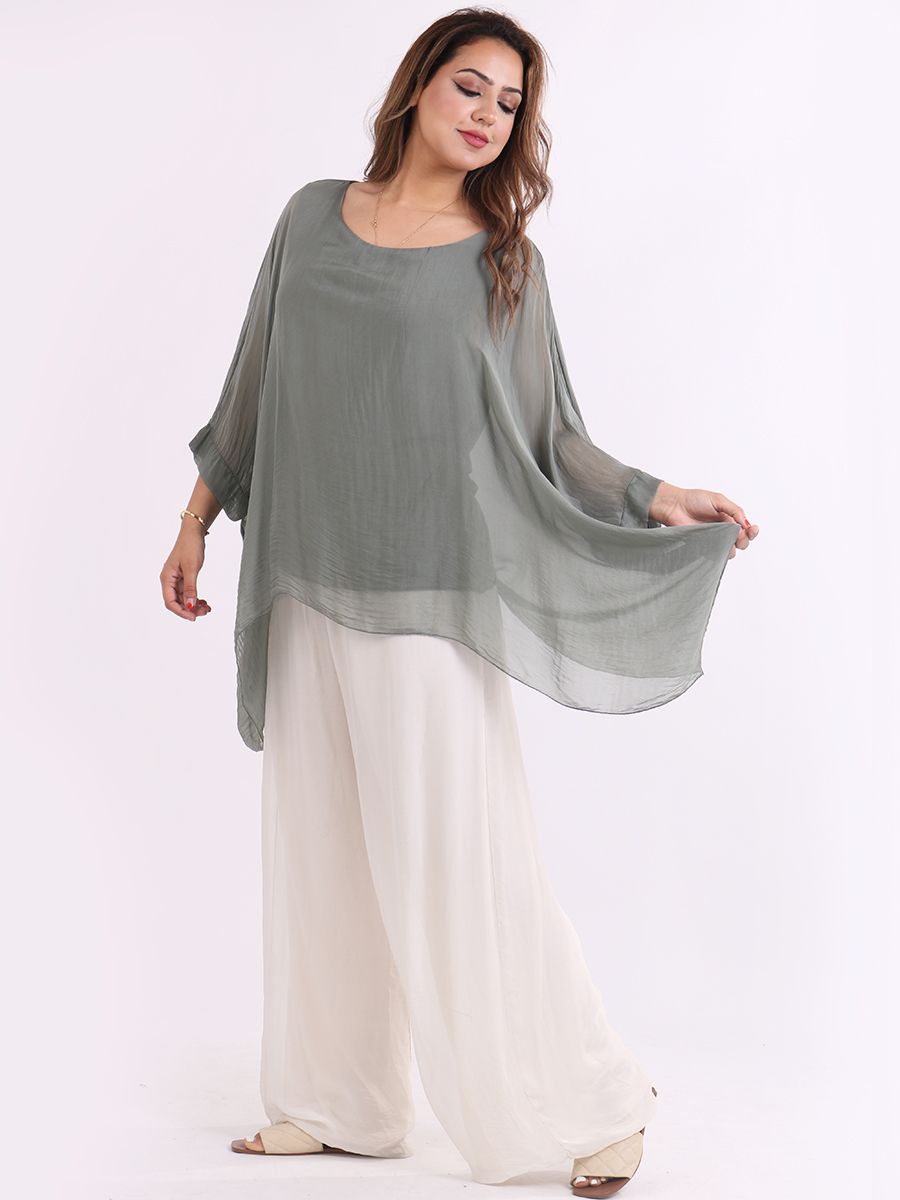 Italian Plain Batwing Silk Tunic Top