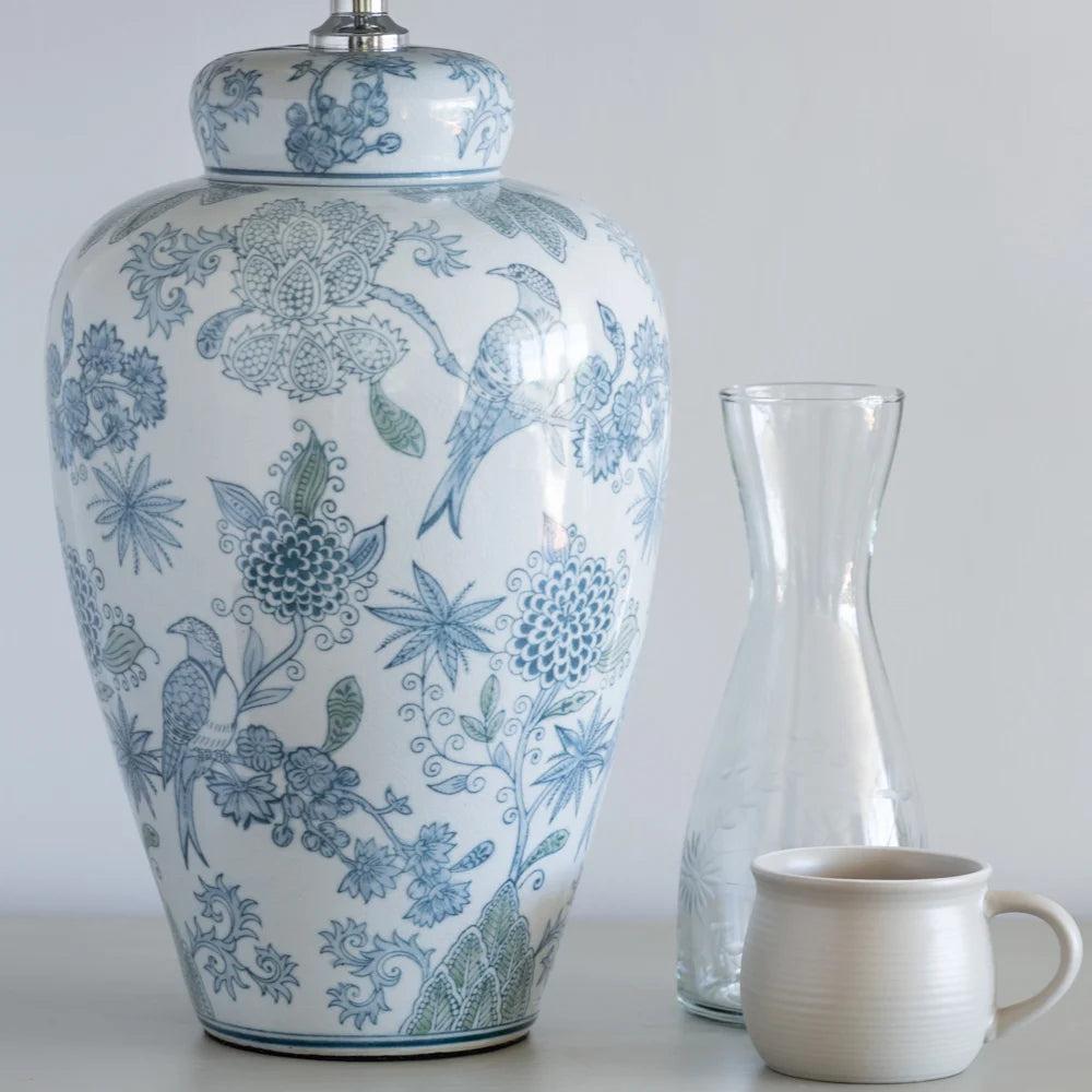 Lamp Exotic Bird With Blue Shade