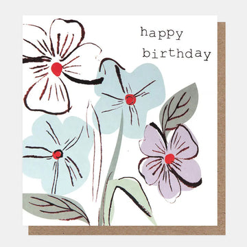 Happy Birthday Pale Blue And Lilac Flowers
