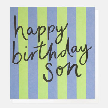 Happy Birthday Son Blue And Green Stripe