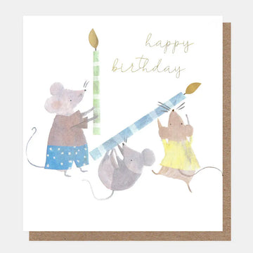 Happy Birthday Trio Of Mice With Candles