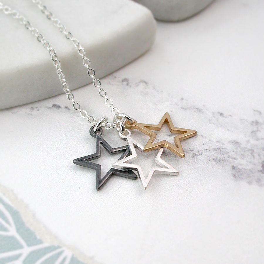 Triple Star Mixed Finish Necklace