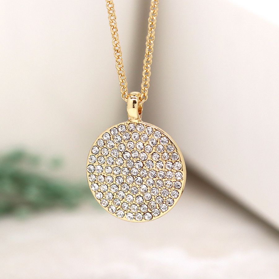 Faux gold plated CZ crystal disc necklace