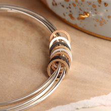 Load image into Gallery viewer, Silver plated triple bangle set with mixed metallic hoops
