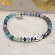 Load image into Gallery viewer, Blue mix bead bracelet with with silver plated pebble
