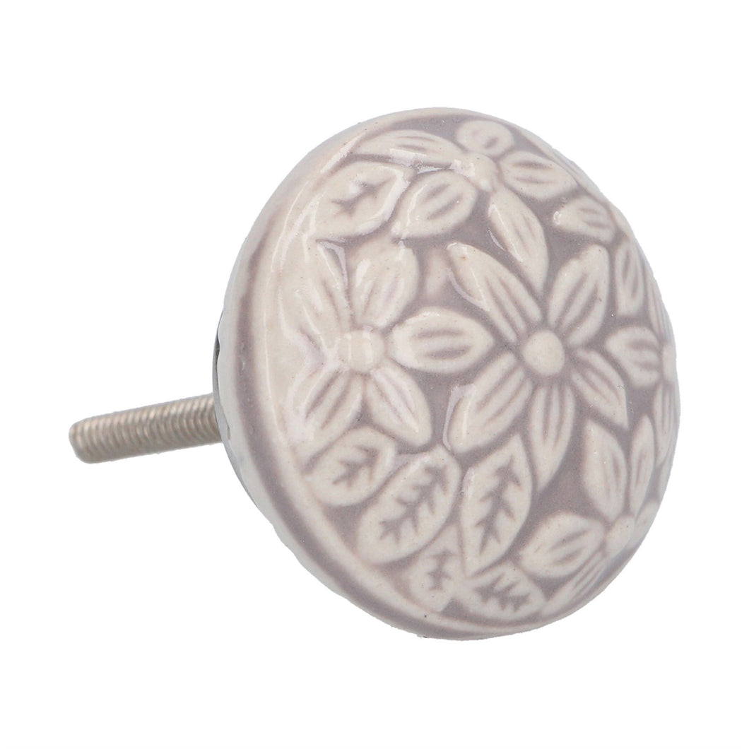 Door Knob - Grey Embossed Flower