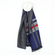 Load image into Gallery viewer, Stripe Scarf Grey, blue and red
