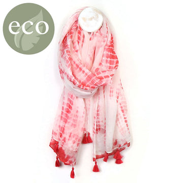 Cotton tie-dye stripe scarf with tassels