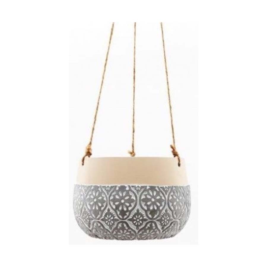 Two Tone Embossed Hanging Planter