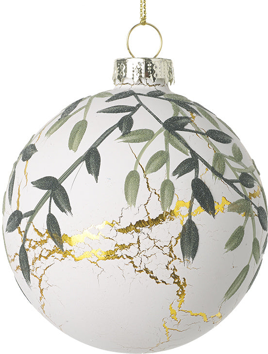 White, Gold and Green Leaf Bauble