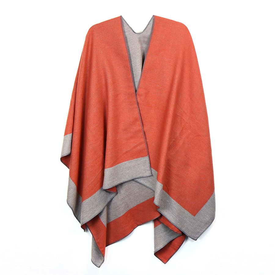 Reversible ginger and grey poncho
