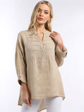 Load image into Gallery viewer, Italian Linen Pleated Front Dip Hem Linen Tunic Top
