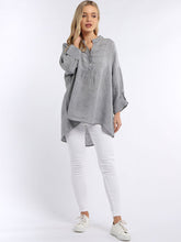 Load image into Gallery viewer, Italian Linen Pleated Front Dip Hem Linen Tunic Top
