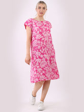 Load image into Gallery viewer, Italian Cap Sleeves Floral Lagenlook Linen Shift Midi Dress
