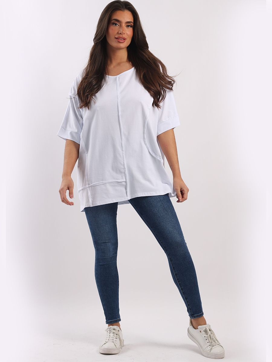 Italian Plain Cotton Lagenlook Casual Ladies T-Shirt