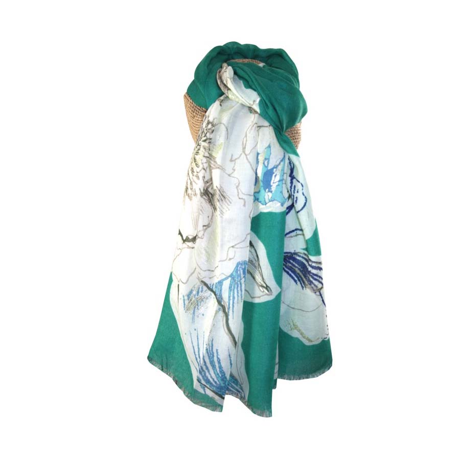 Silver Floral Scarf Green
