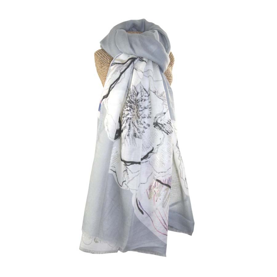Silver Floral Scarf Grey