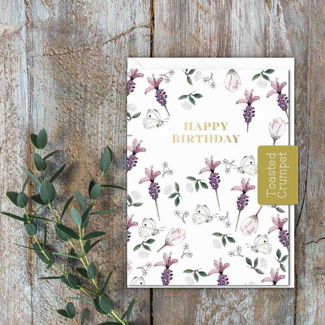Happy Birthday Lavender & White Butterflies Card