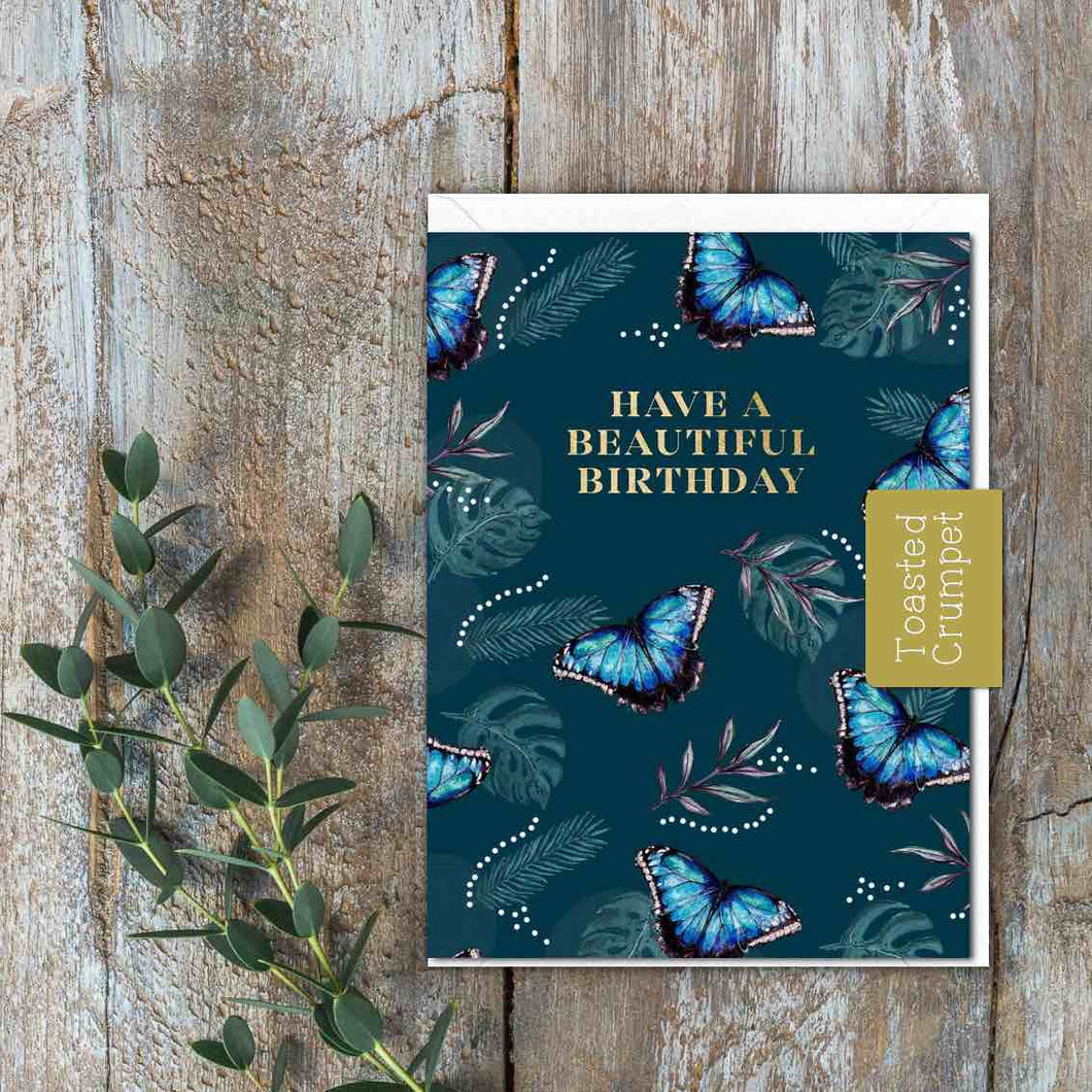 Have a Beautiful Birthday Blue Butterflies Card