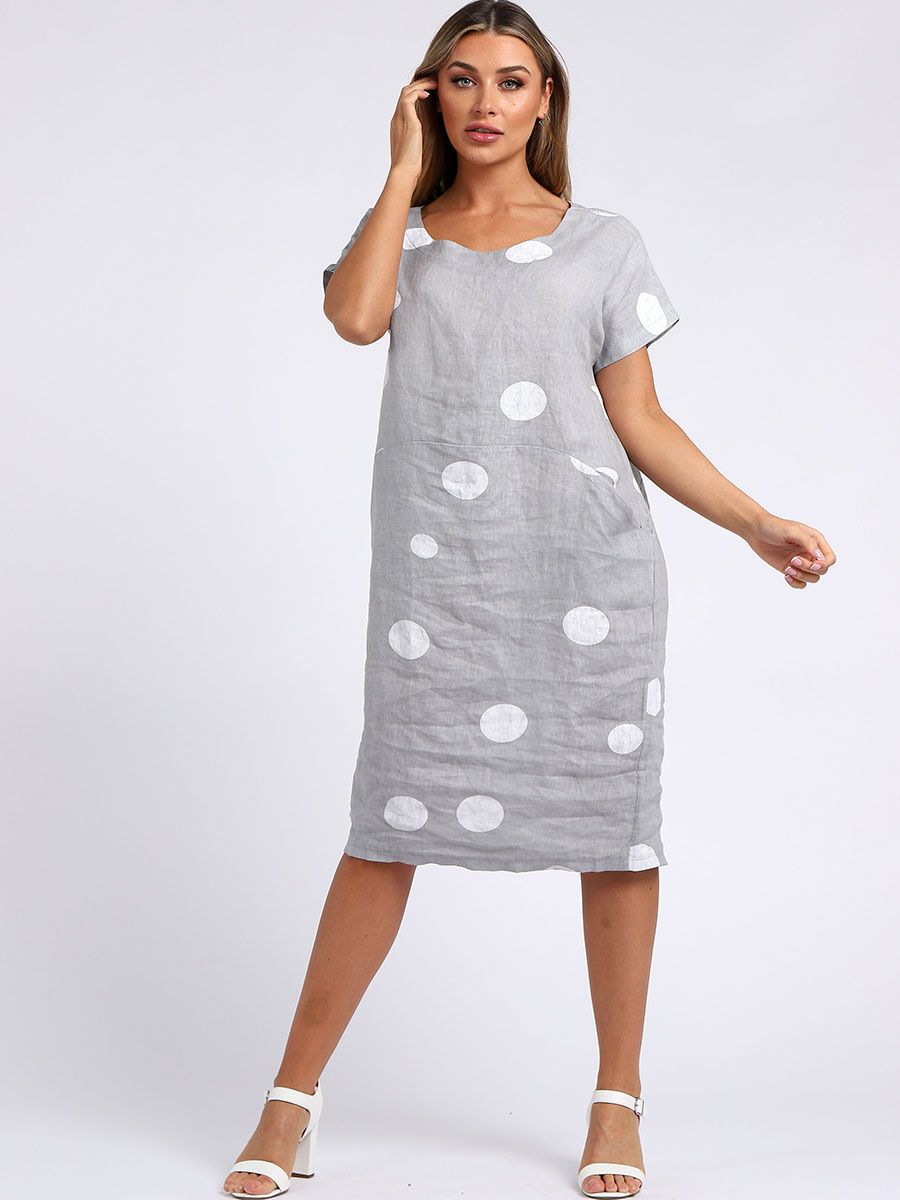 Italian Linen Polka Dot Front Pocket Dress