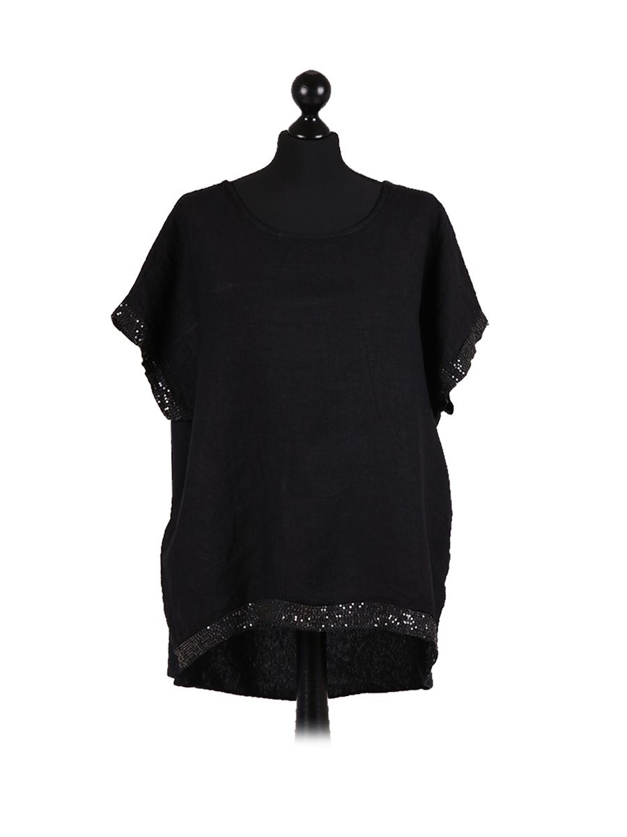 Italian Sequin Hem Linen Top